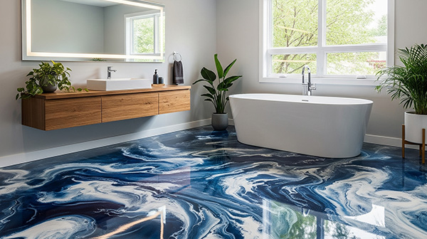 epoxy garage floor Epoxy floor in residential bathroom | All American Flooring